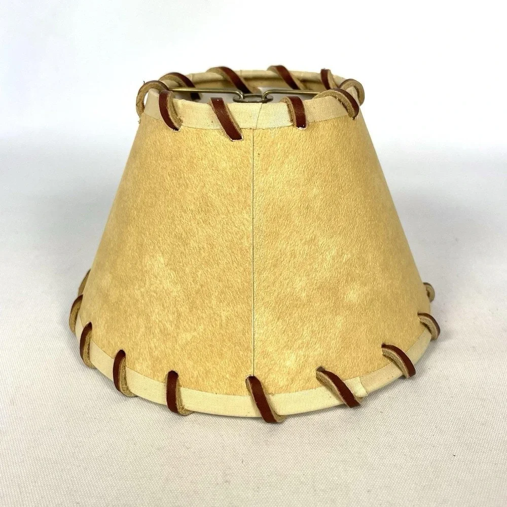 Vintage Tan Faux‎ Leather Whipstitch Clip-On Mini Lamp Shade Cabin 4